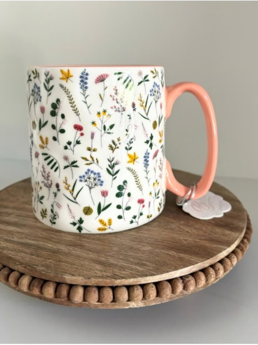 Floral Ceramic Mug with Peach Handle - Home Art Prints